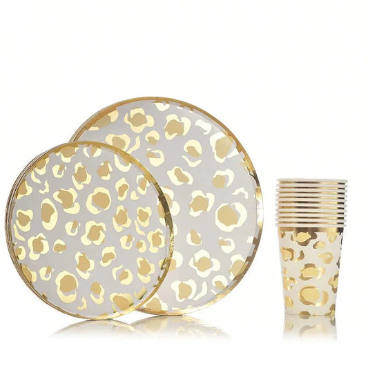 Gold Leopard Print Safari Themed Party Supplies Set