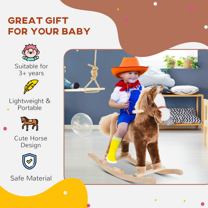 Close-up of the Kids Rocking Horse features plush body and comfort saddle, perfect for little riders.