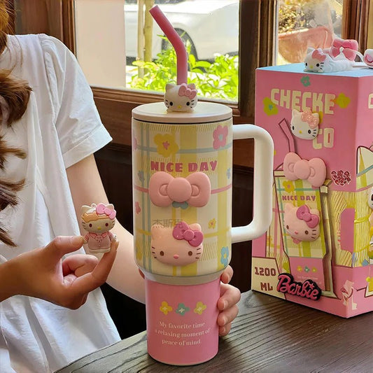 Hello Kitty 1200ml Insulated Bottle 304 Steel Pink Blue Tumbler - Cake Pops Parties