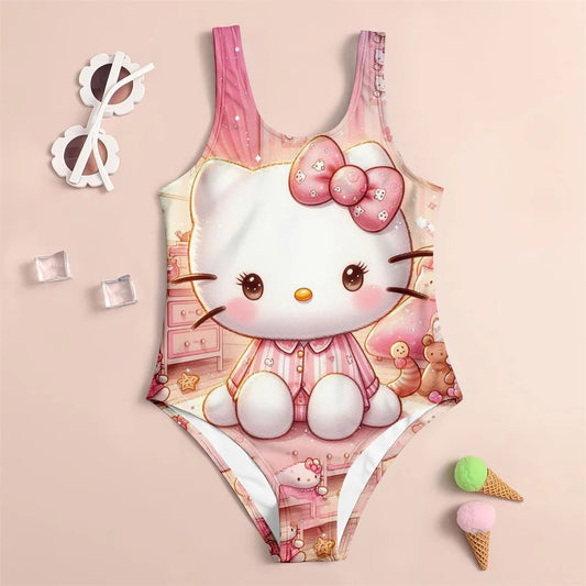 Sanrio Hello Kitty Girls 3D Print Suit | UV Protection Quick - Dry Set - Cake Pops Parties
